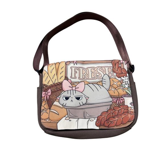 Loaf Cat Angry Cat Tapestry Shoulder Bag Brown - Picture 2 of 5